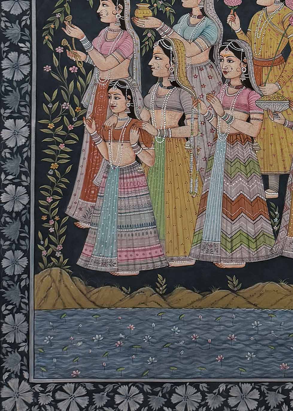 Nikunj Leela - Handmade Pichwai Painting (Unframed / 111.7 x 167.6 cm)