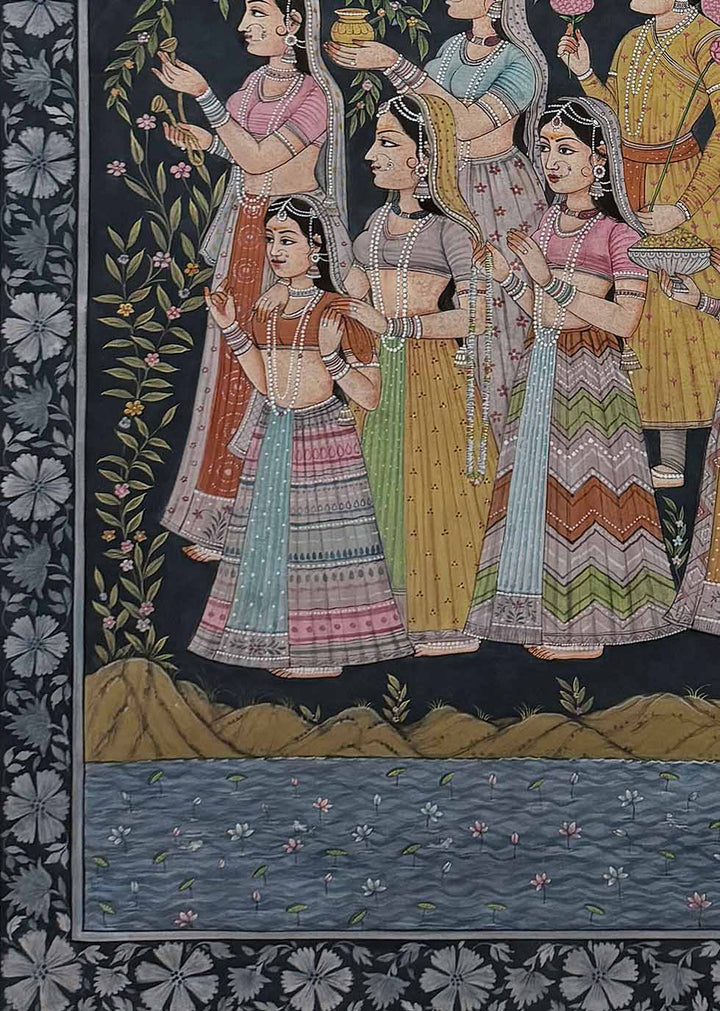 Nikunj Leela - Handmade Pichwai Painting (Unframed / 111.7 x 167.6 cm)