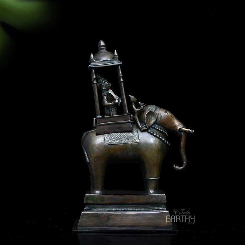 Lord Indra on Airavat - Brass Sculpture