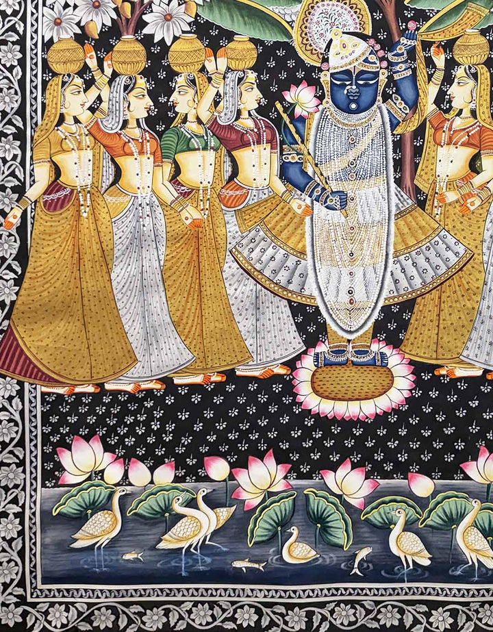 Daan Leela - Handmade Pichwai Painting (Unframed / 116.8 x 153.6 cm)
