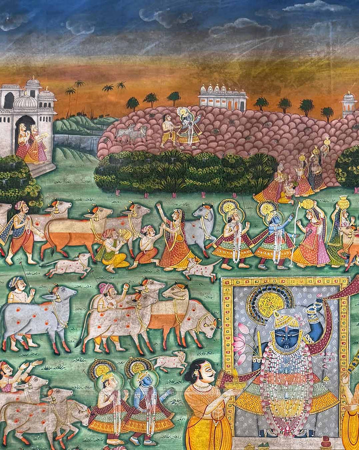 Daan Leela Large Pichwai Painting (Handmade / Unframed / 141.4 x 204.9 cm)