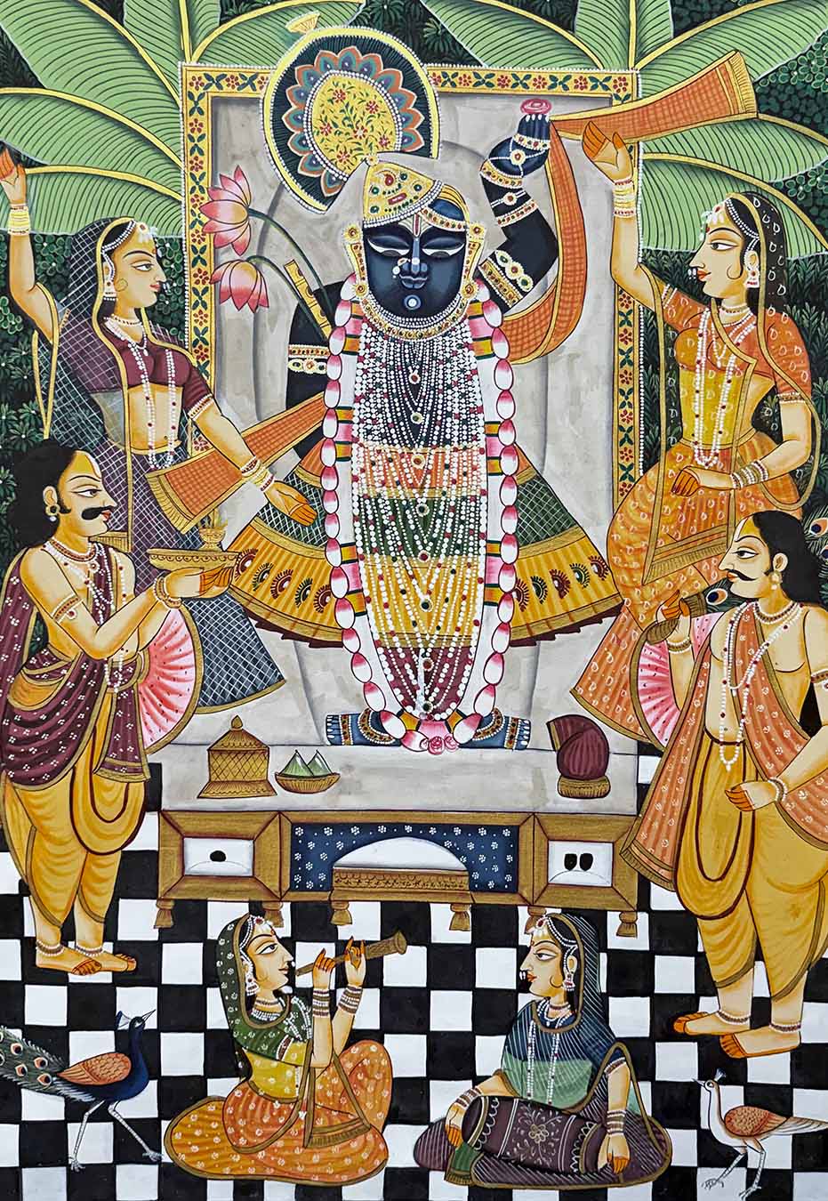 Antique Shrinathji &amp; Devotees - Handmade Pichwai Painting (Unframed / 60.9 x 91.4 cm)