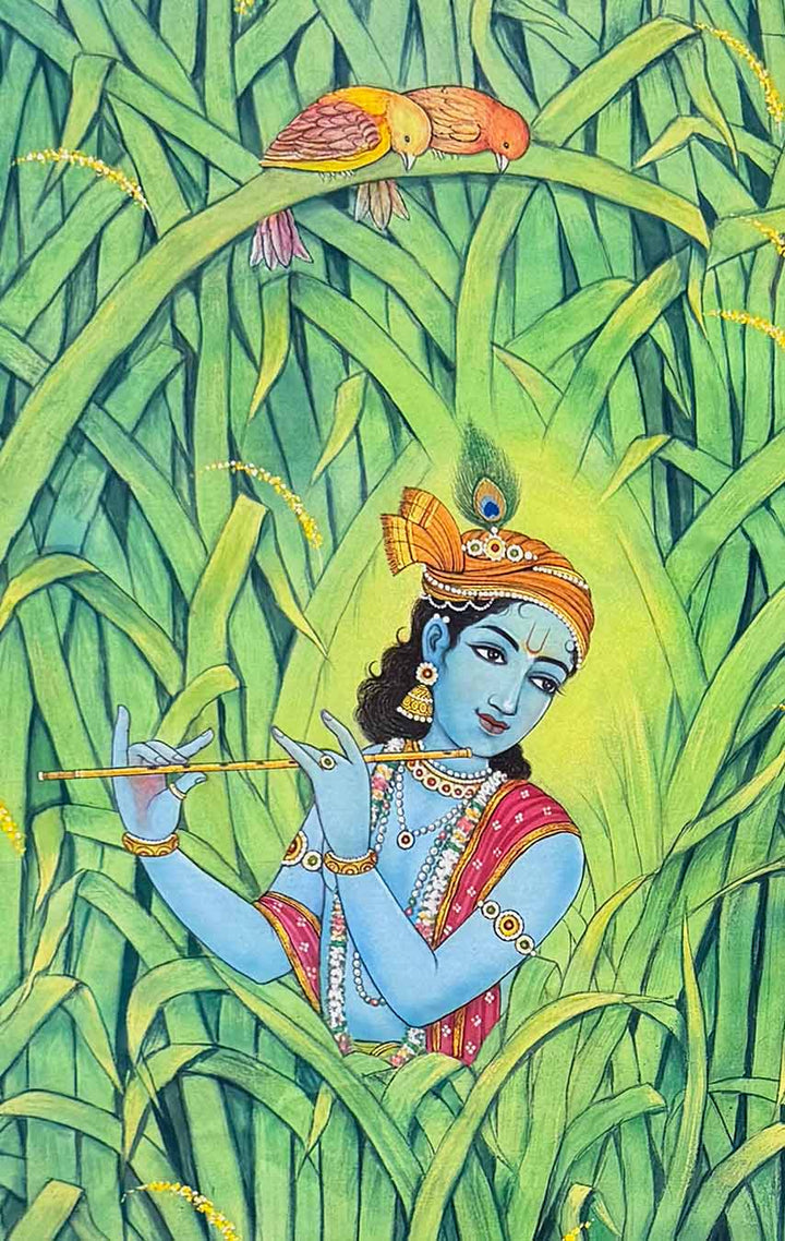 The Enchanting Melody of Vrindavan - Pichwai Painting (Handmade / Unframed / 106.6 x 167.6 cm)