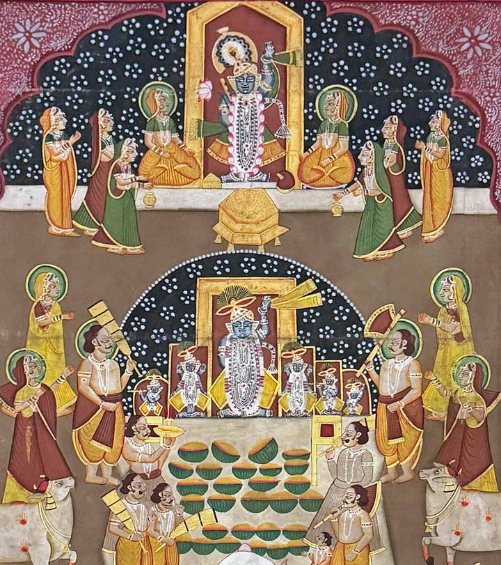 Annakut Mahotsav - Pichwai Painting (Handmade / Unframed / 120 x 152 cm)