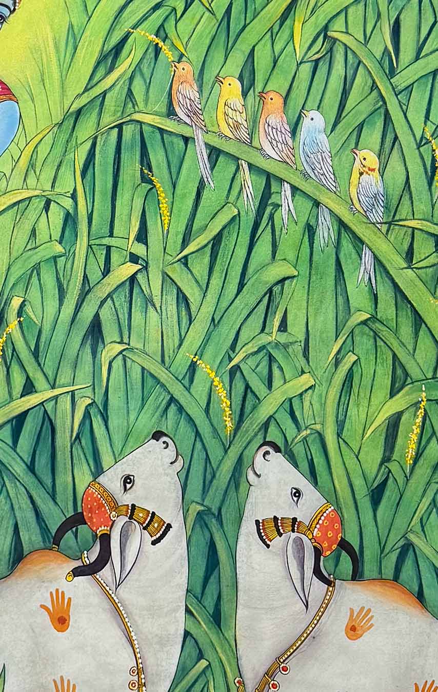 The Enchanting Melody of Vrindavan - Pichwai Painting (Handmade / Unframed / 106.6 x 167.6 cm)