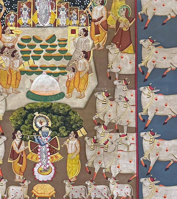 Annakut Mahotsav - Pichwai Painting (Handmade / Unframed / 120 x 152 cm)