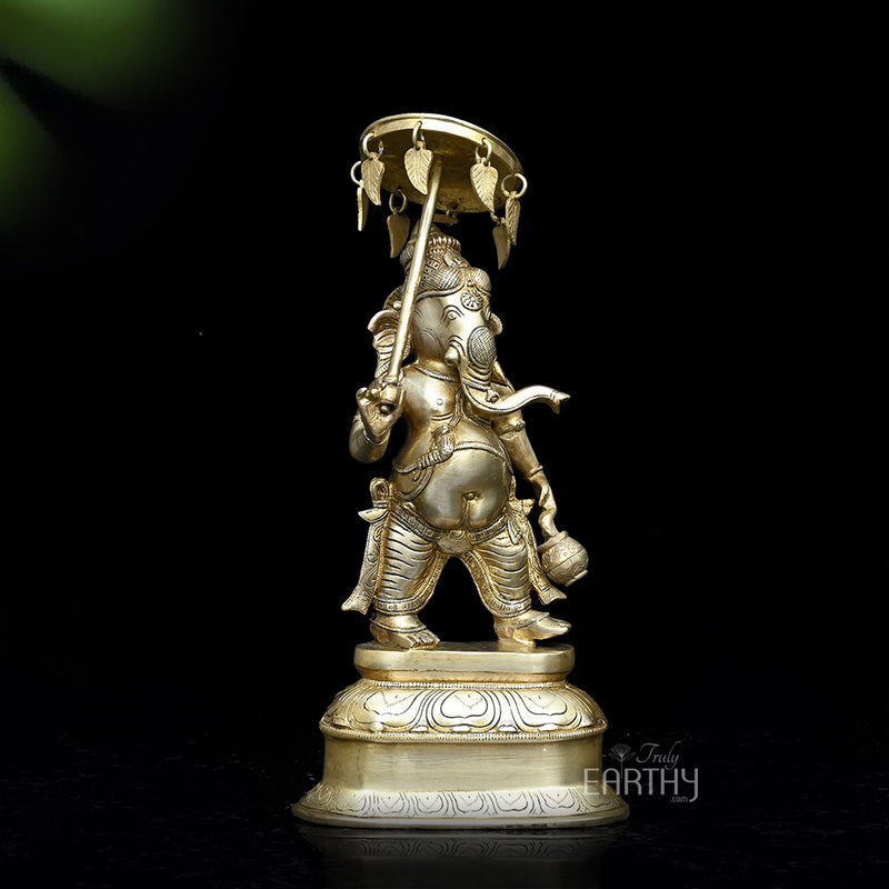Lord Ganesha Idol with Umbrella | Brass Statue