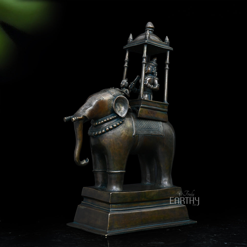 Lord Indra on Airavat - Brass Sculpture