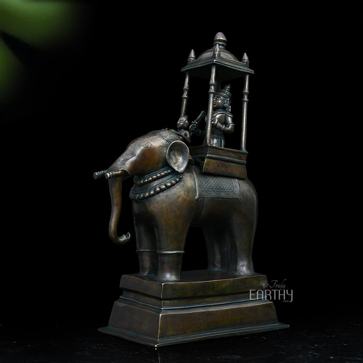 Lord Indra on Airavat - Brass Sculpture