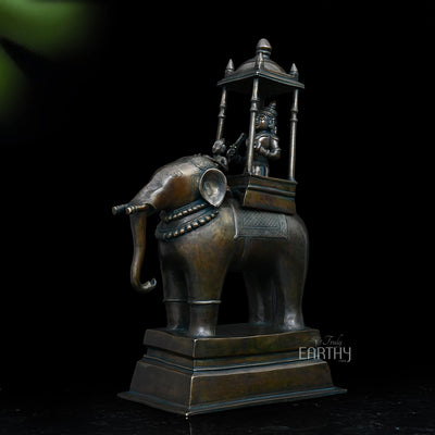 Lord Indra on Airavat - Brass Sculpture