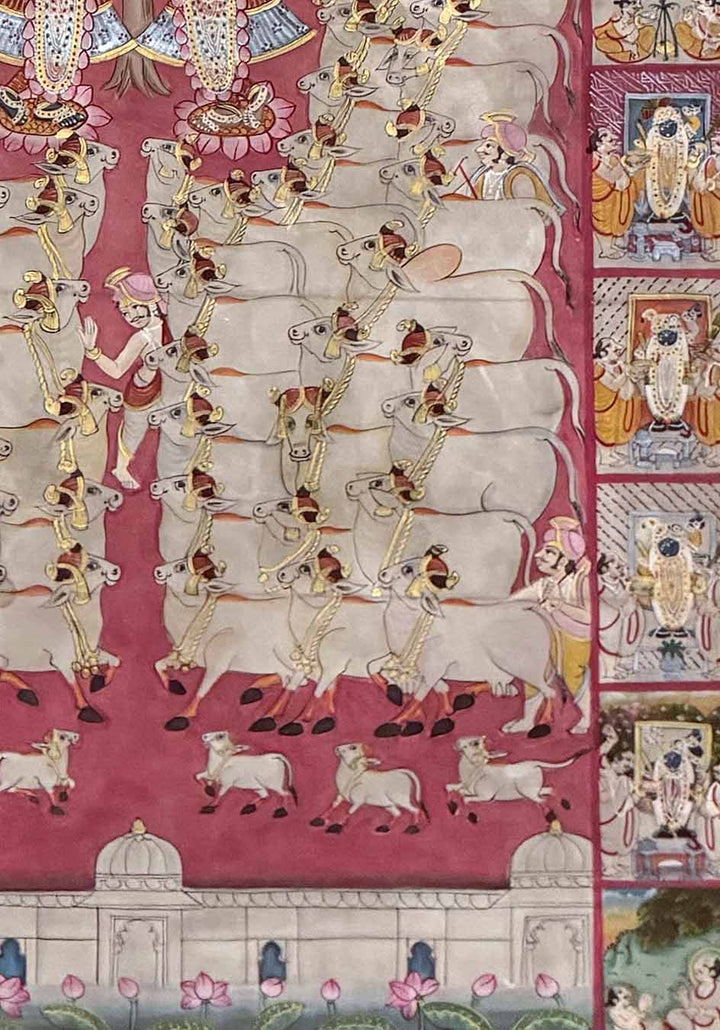Shrinathji &amp; Dau Baba Utsav - Pichwai Painting (Handmade / Unframed / 115.5 x 178.8 cm)