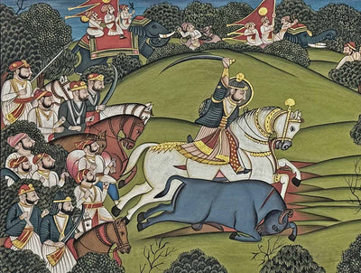 Bull Hunt - Handmade Miniature Painting