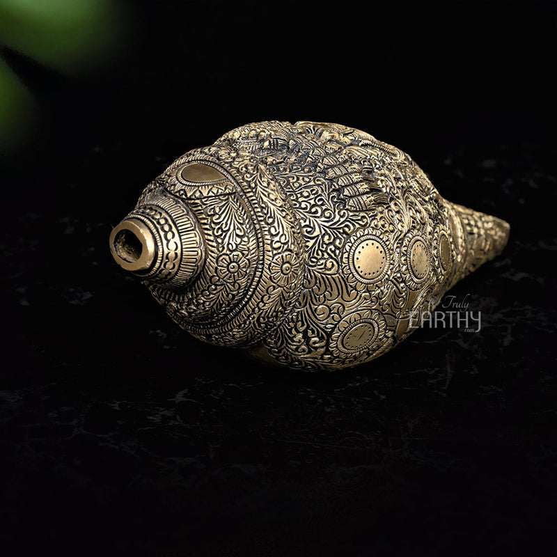 Brass Shankh with Vishnu Dashavatar Carving (Conch)