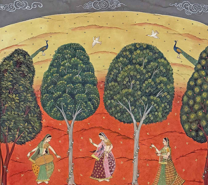 The Sacred Spring of Sakhis - Pichwai Painting (Handmade / Unframed / 109.2 x 167.6 cm)