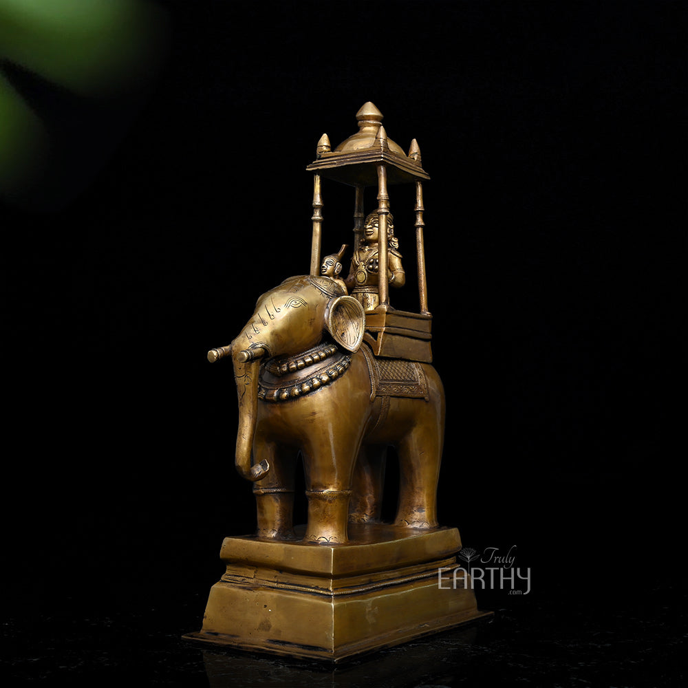 Lord Indra on Airavat - Brass Sculpture