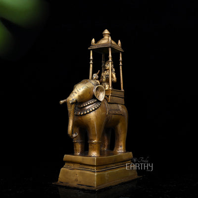Lord Indra on Airavat - Brass Sculpture