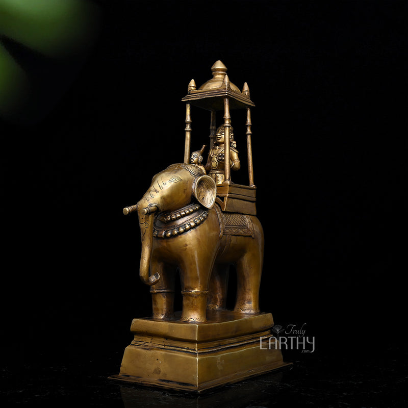 Lord Indra on Airavat - Brass Sculpture