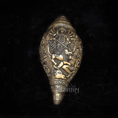 Brass Shankh with Durga Carving (Conch)