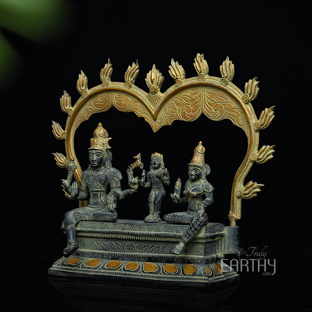 Brass Somaskanda Shiva, Parvati &amp; Kartikeya Sculpture