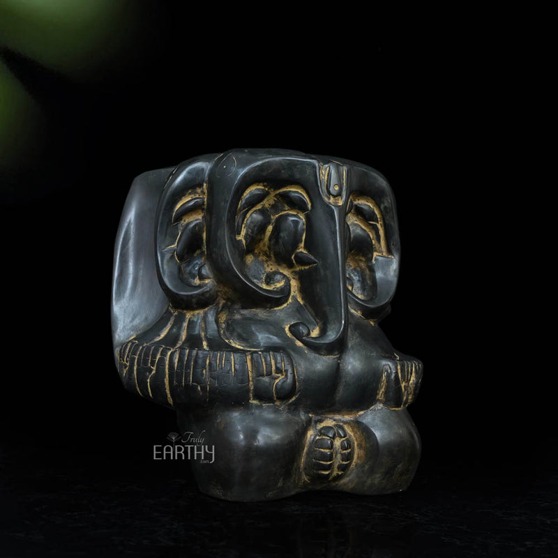 Panchmukhi Ganesha Pure Brass Rustic Vintage Abstract Sculpture