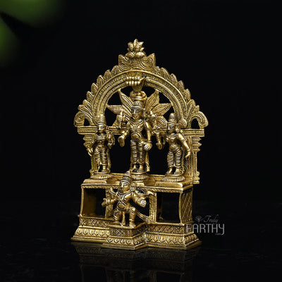 Lord Vishnu with Lakshmi and Bhudevi on Garuda Pedestal In Brass | Handmade