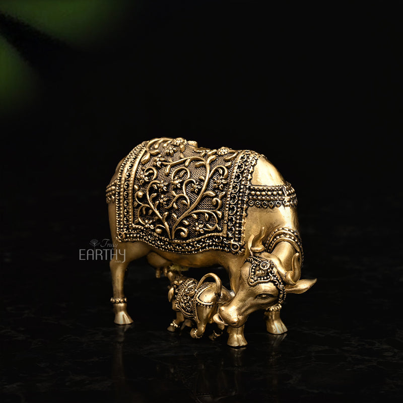 Brass Superfine Statue of Kamdhenu Cow with Calf