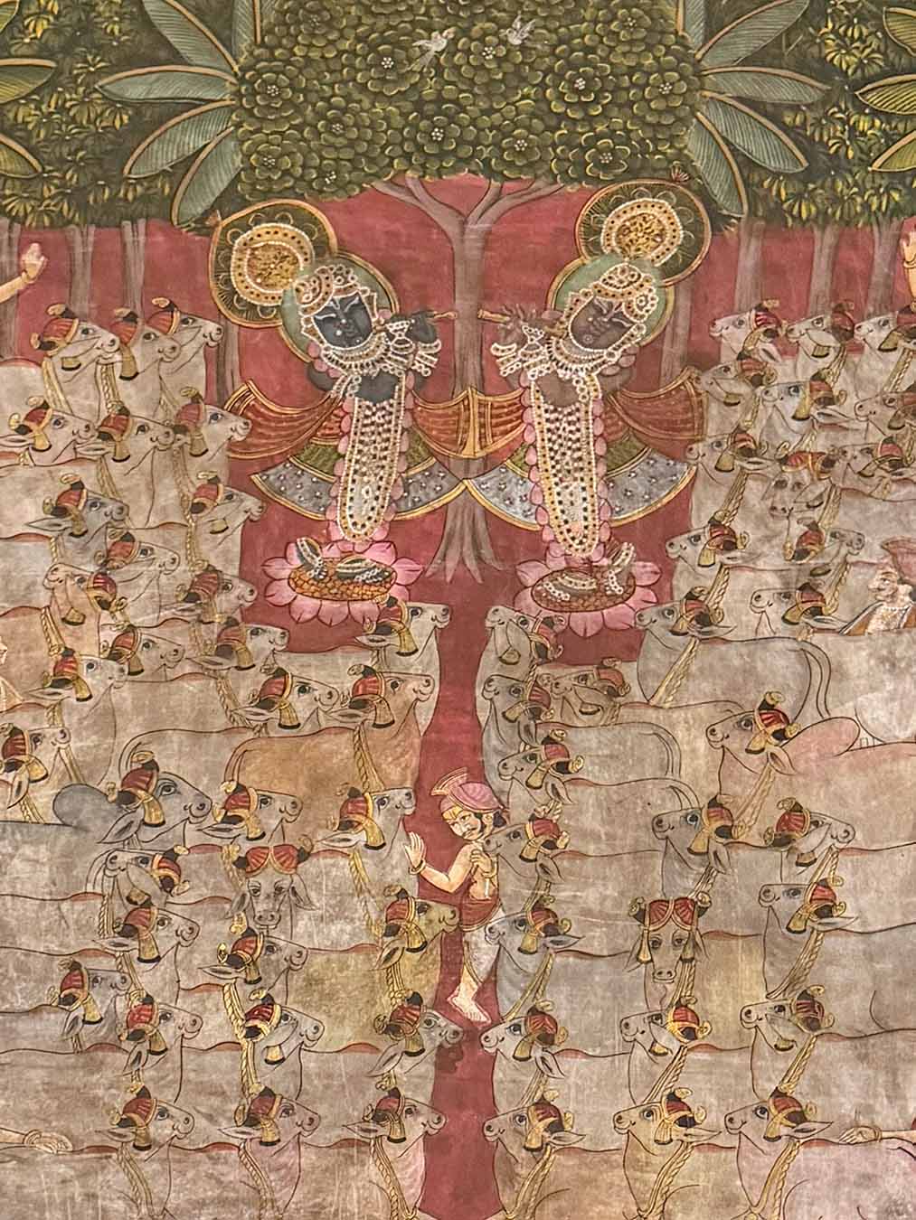Shrinathji &amp; Dau Baba Utsav - Pichwai Painting (Handmade / Unframed / 116 x 175 cm)