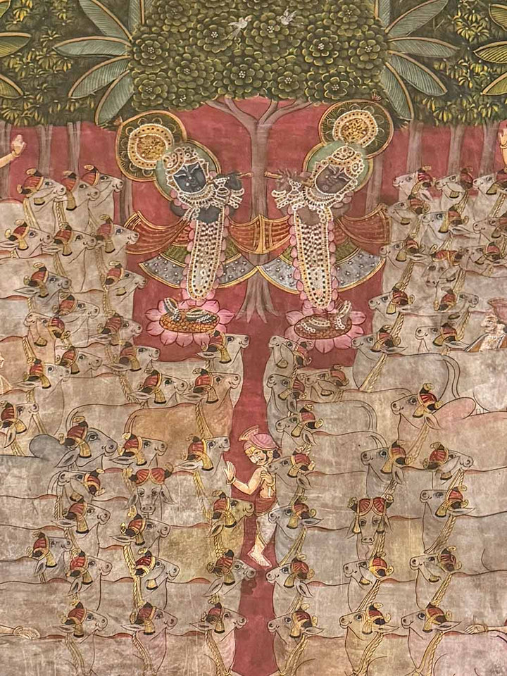 Shrinathji &amp; Dau Baba Utsav - Pichwai Painting (Handmade / Unframed / 116 x 175 cm)