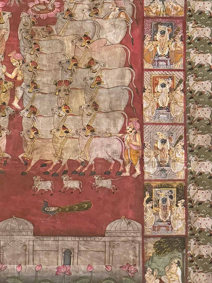 Shrinathji &amp; Dau Baba Utsav - Pichwai Painting (Handmade / Unframed / 116 x 175 cm)