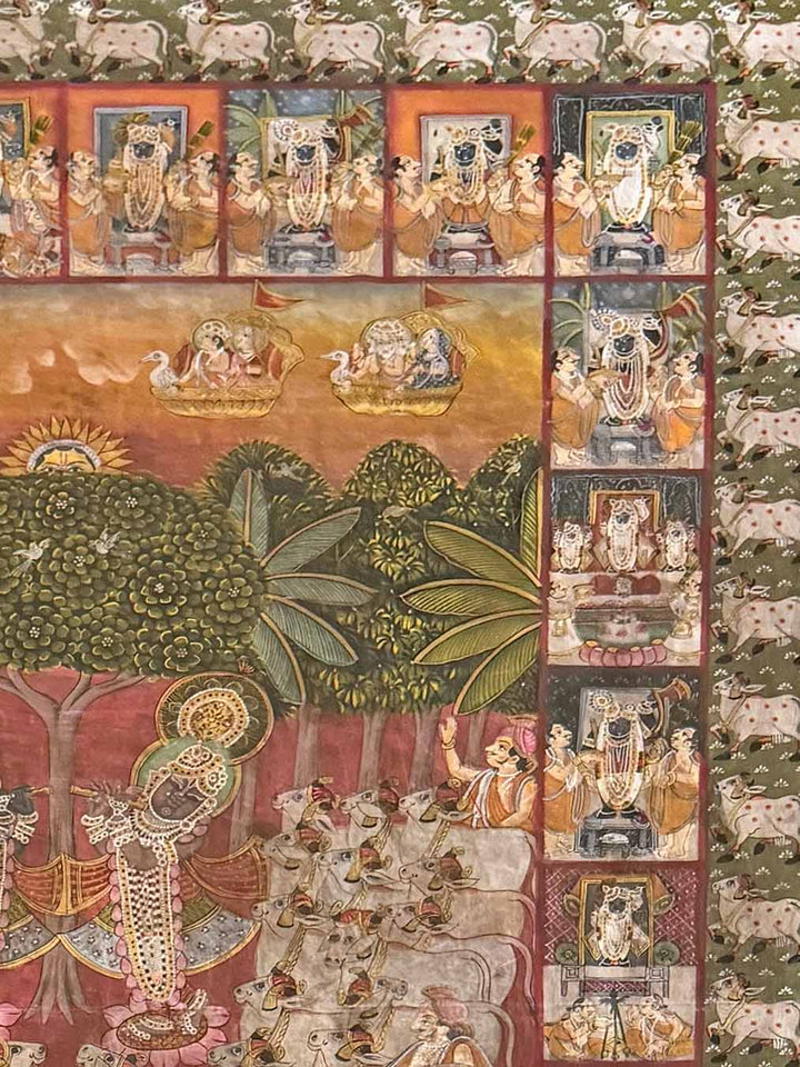 Shrinathji &amp; Dau Baba Utsav - Pichwai Painting (Handmade / Unframed / 116 x 175 cm)