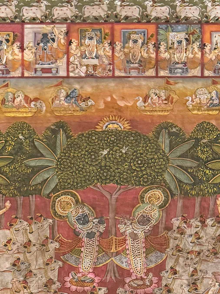 Shrinathji &amp; Dau Baba Utsav - Pichwai Painting (Handmade / Unframed / 116 x 175 cm)