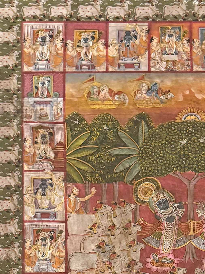 Shrinathji &amp; Dau Baba Utsav - Pichwai Painting (Handmade / Unframed / 116 x 175 cm)