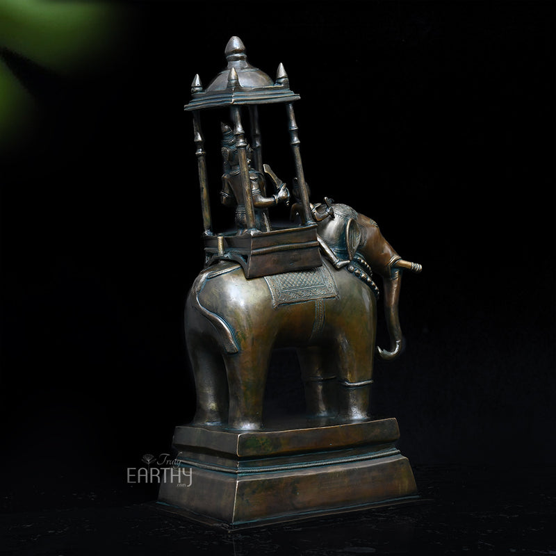 Lord Indra on Airavat - Brass Sculpture