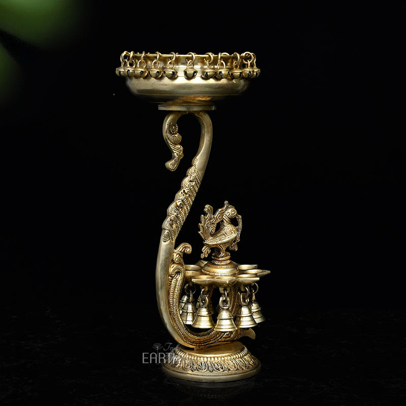 Brass Unique Urli with Peacock Diyas