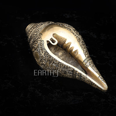 Brass Shankh with Vishnu Dashavatar Carving (Conch)