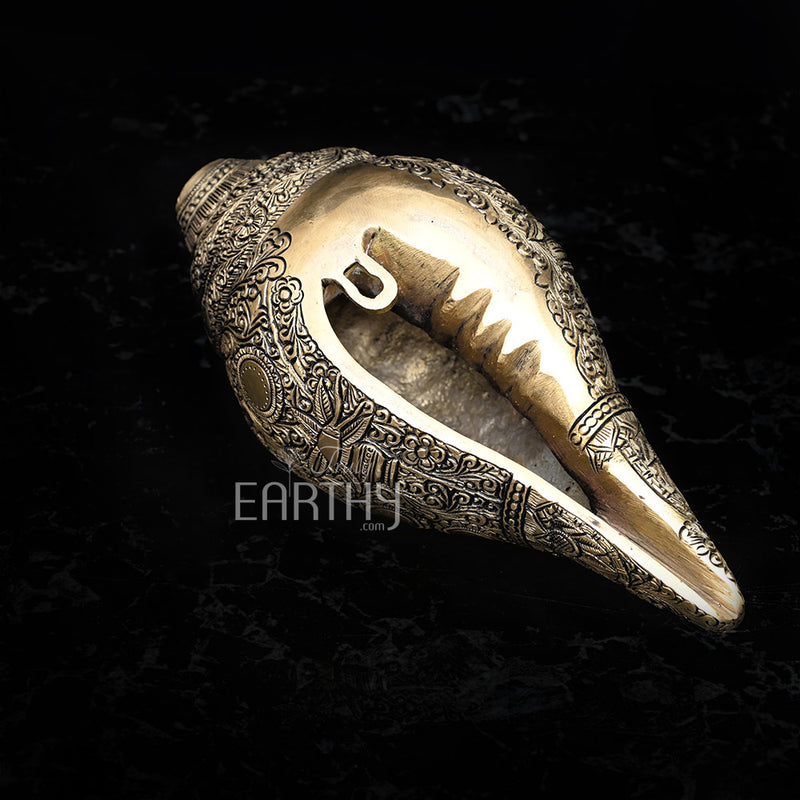 Brass Shankh with Vishnu Dashavatar Carving (Conch)