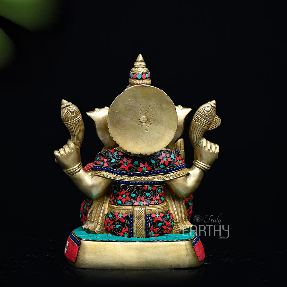 Brass Ganesha Idol | Fine Stone Work