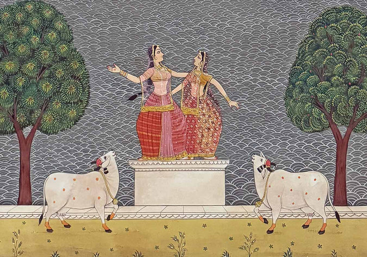 The Sacred Spring of Sakhis - Pichwai Painting (Handmade / Unframed / 109.2 x 167.6 cm)
