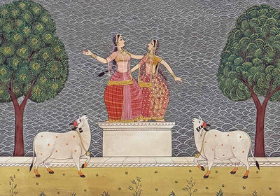 The Sacred Spring of Sakhis - Pichwai Painting (Handmade / Unframed / 109.2 x 167.6 cm)