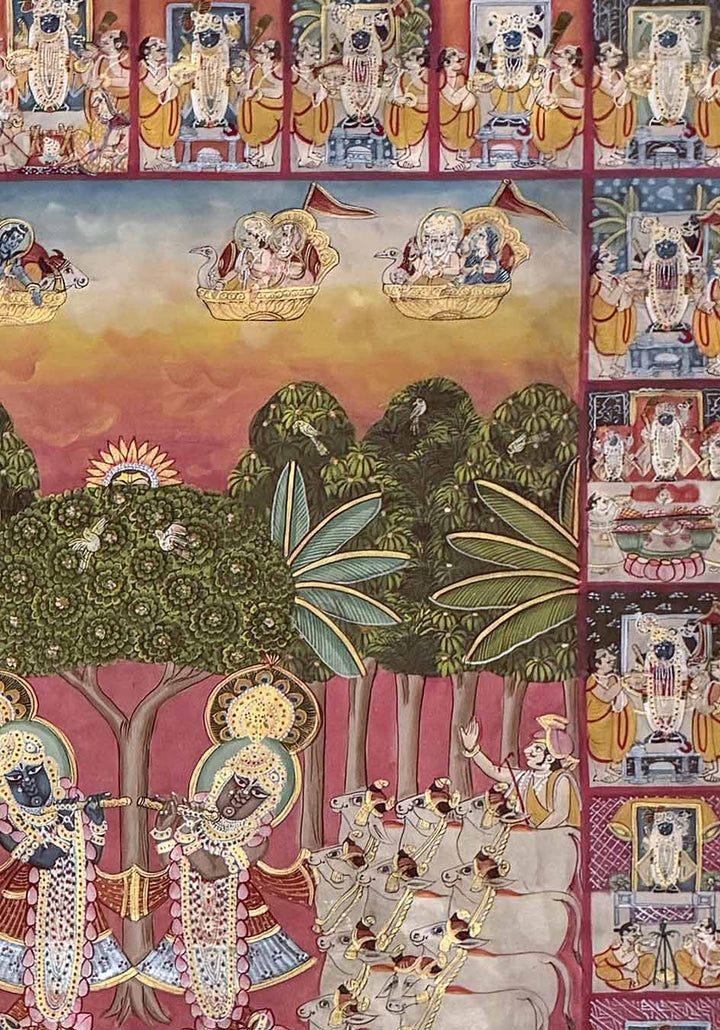 Shrinathji &amp; Dau Baba Utsav - Pichwai Painting (Handmade / Unframed / 115.5 x 178.8 cm)