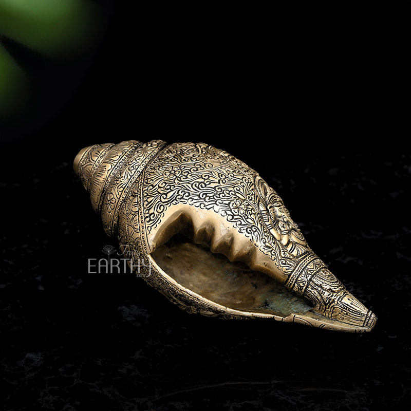 Brass Shankh with Durga Carving (Conch)