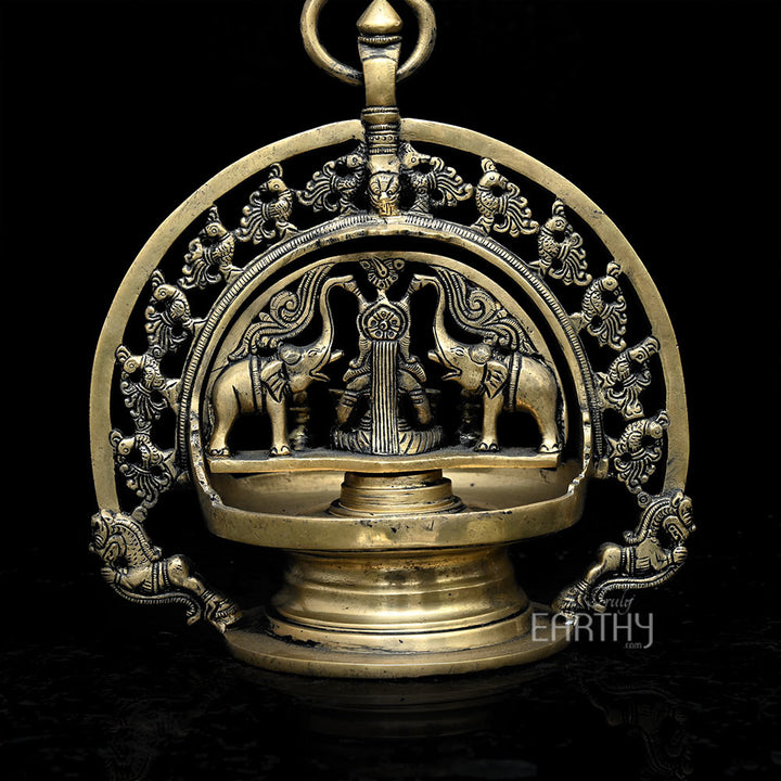 Brass Hanging Gaj-Laxmi Oil Lamp