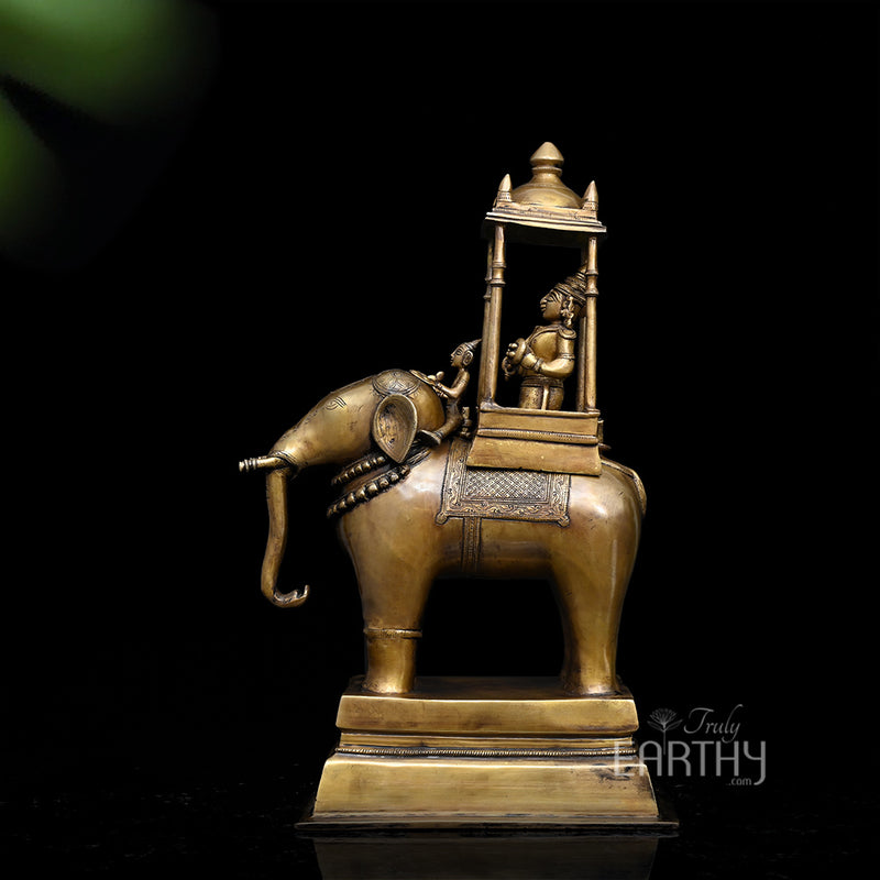 Lord Indra on Airavat - Brass Sculpture