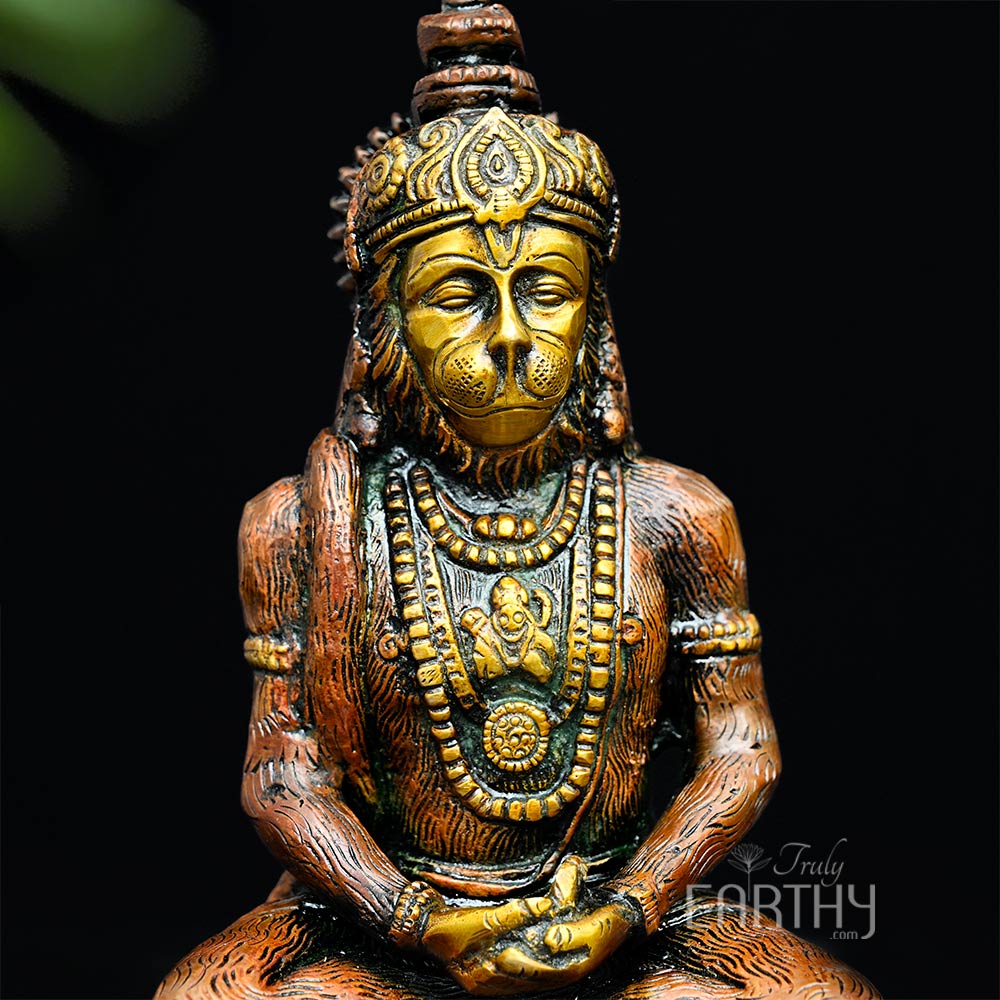 brass hanuman ji statue, closeup