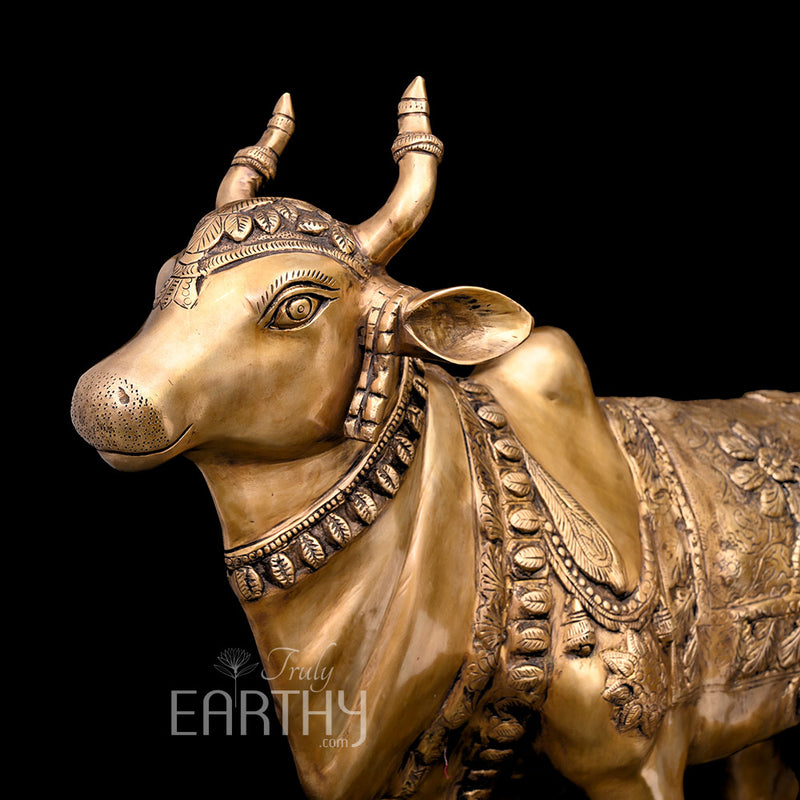 large brass nandi statue, closeup