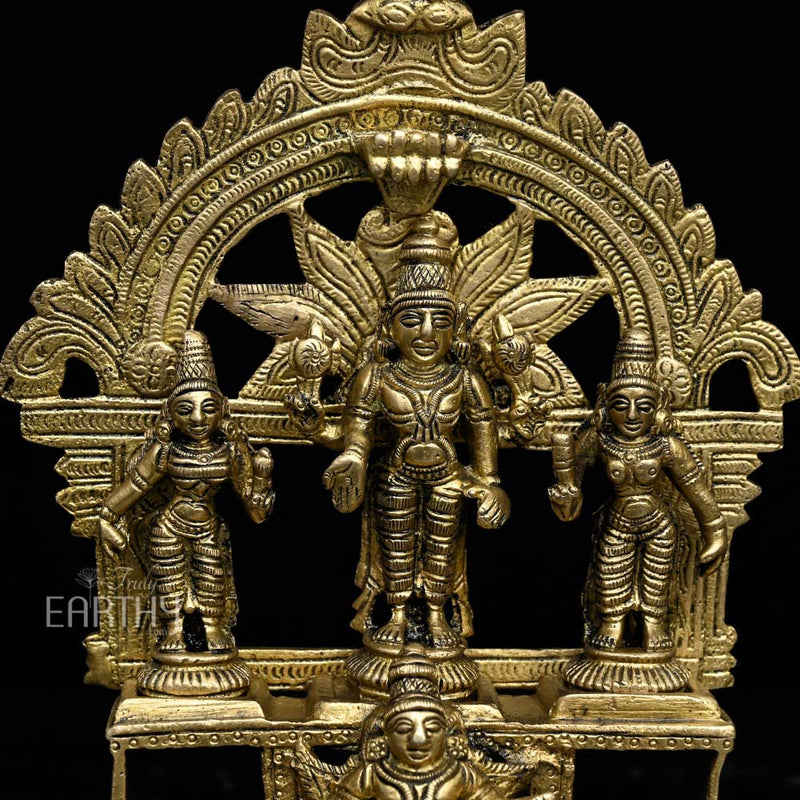 Lord Vishnu with Lakshmi and Bhudevi on Garuda Pedestal In Brass | Handmade