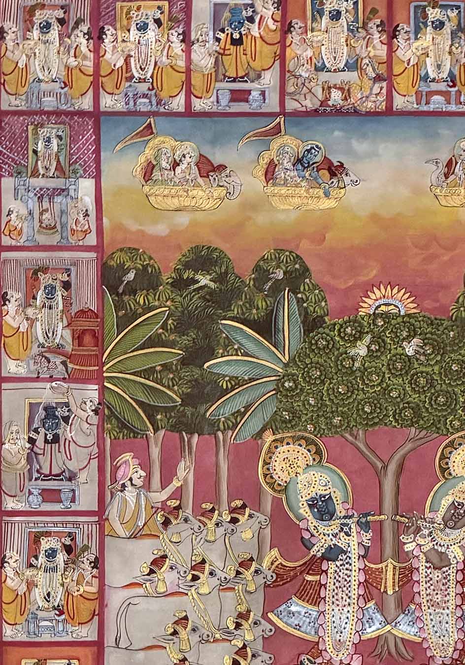 Shrinathji &amp; Dau Baba Utsav - Pichwai Painting (Handmade / Unframed / 115.5 x 178.8 cm)