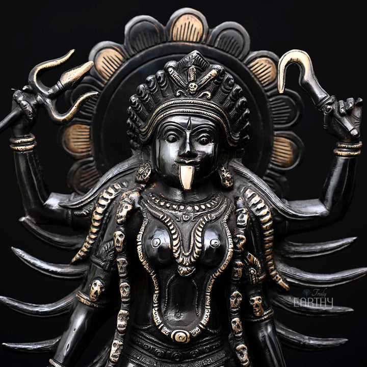 brass kali idol, closeup
