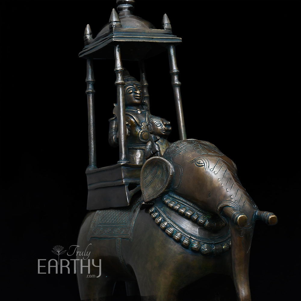 Lord Indra on Airavat - Brass Sculpture