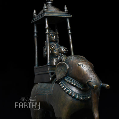 Lord Indra on Airavat - Brass Sculpture